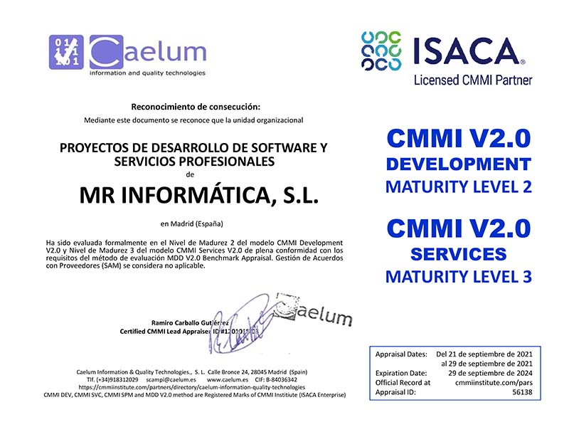 MR Informática renueva su certificación en CMMI